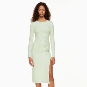 Aritzia Wilfred Amelia Ruched Long-Sleeve White Midi Dress Size Medium